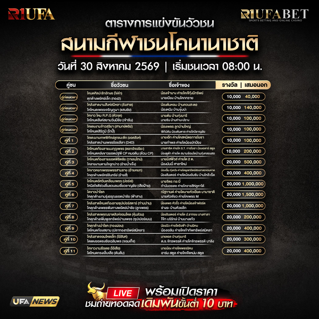 ตารางแข่งขันวัวชน