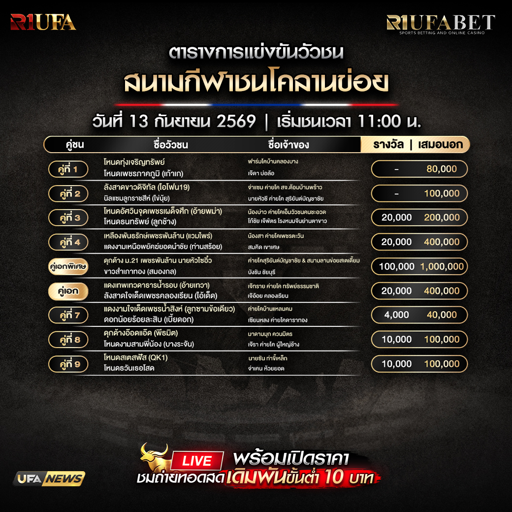 ตารางแข่งขันวัวชน