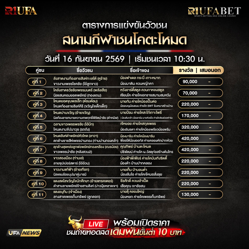 ตารางแข่งขันวัวชน