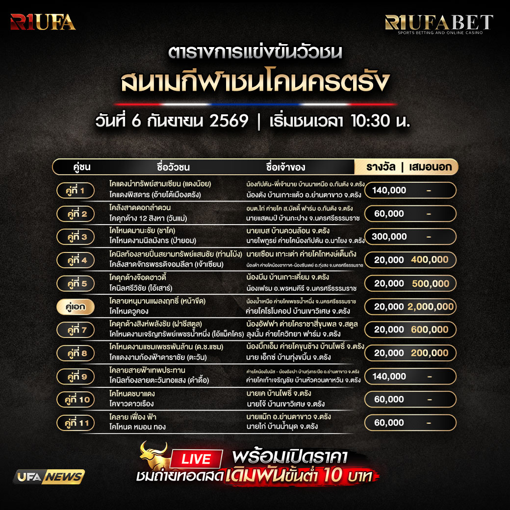 ตารางแข่งขันวัวชน