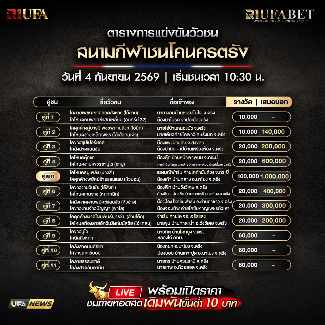 ตารางแข่งขันวัวชน