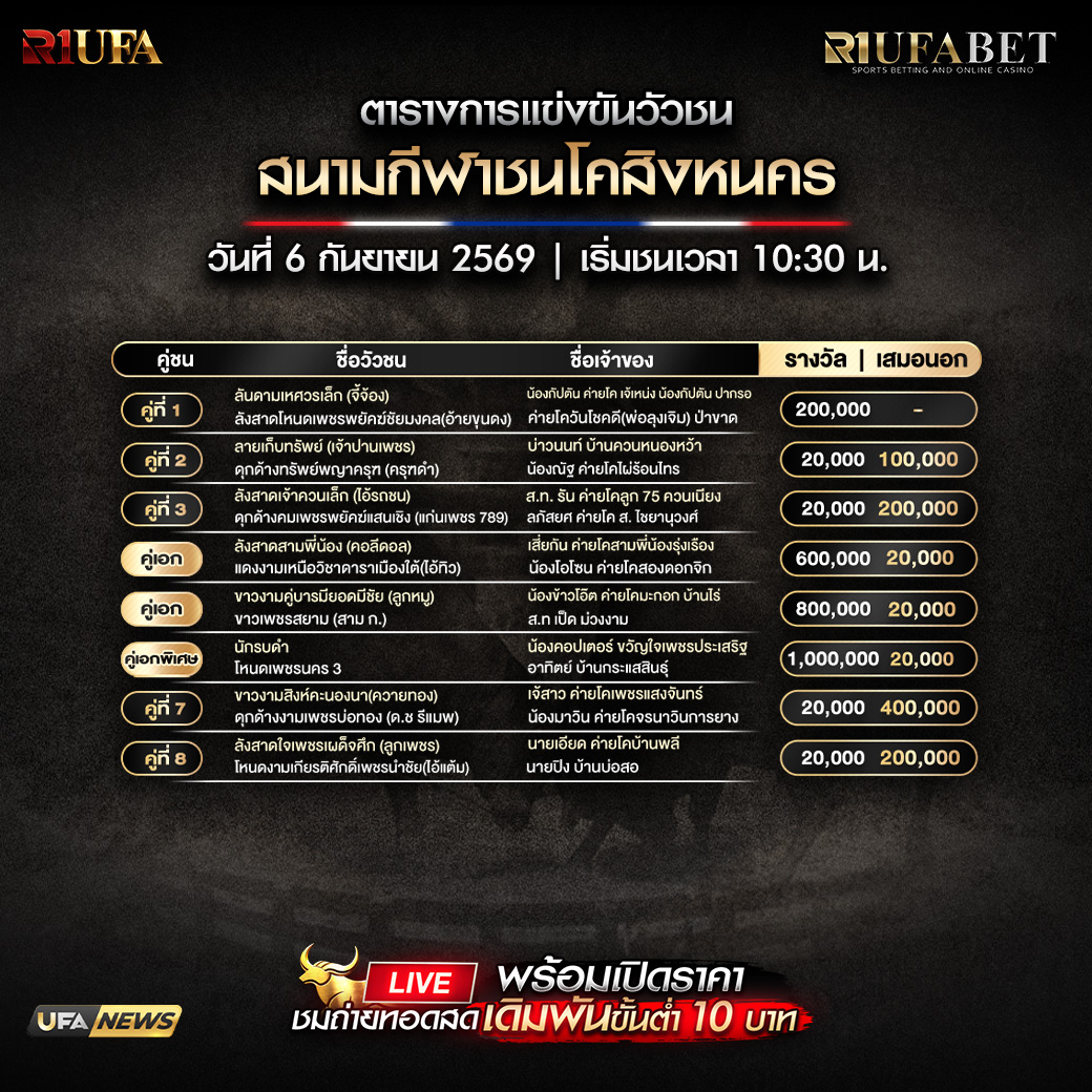 ตารางแข่งขันวัวชน
